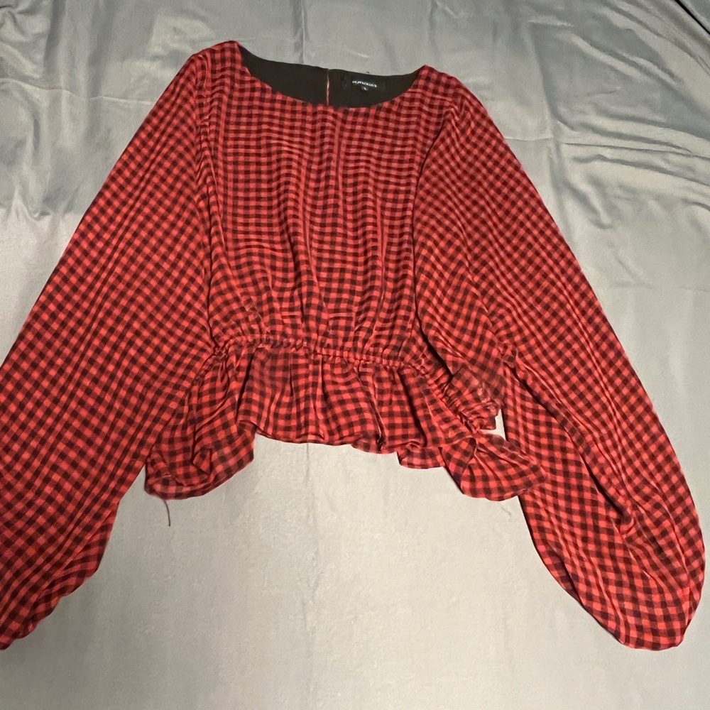Red and black plaid, long-sleeve shirt